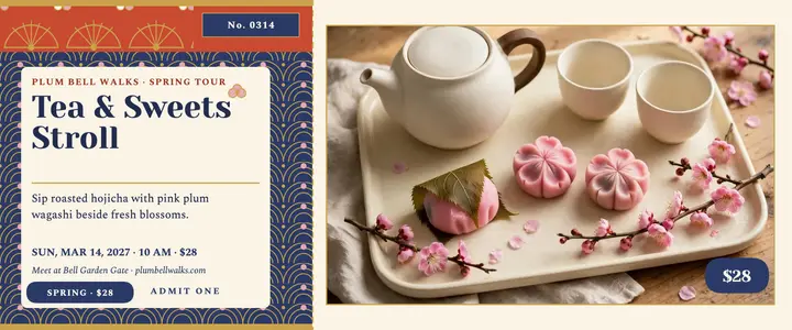 Plum Bell spring tea and sweets walk ticket: tea walk ticket template
