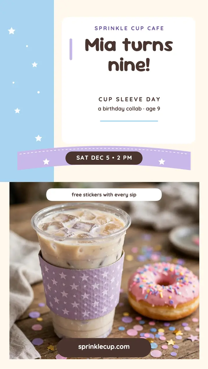 Sprinkle Cup birthday cupsleeve story template