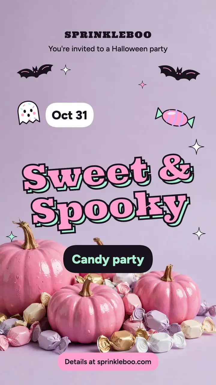 Sprinkleboo Halloween candy bash invite story: halloween party invitation story template