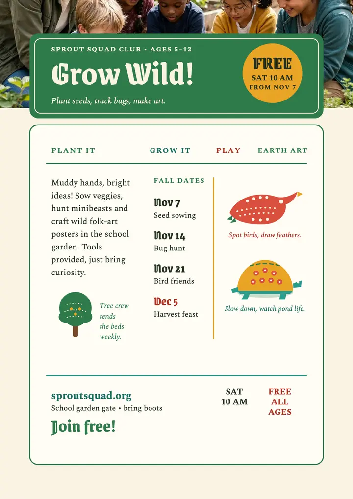 Sprout Squad eco club flyer template