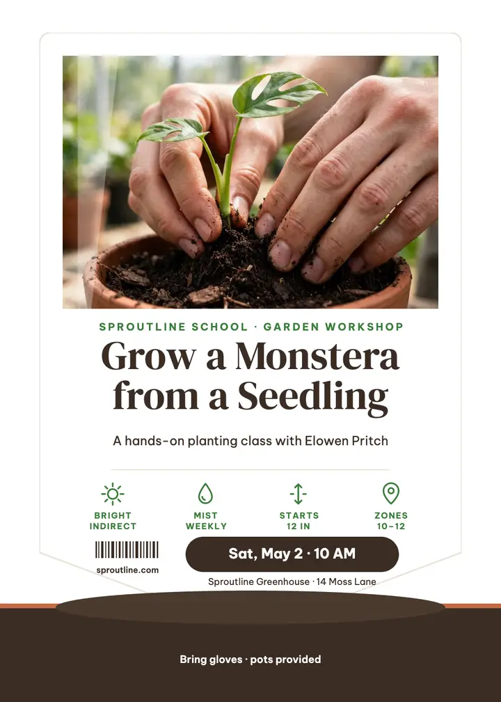 Sproutline monstera workshop plant tag invite template