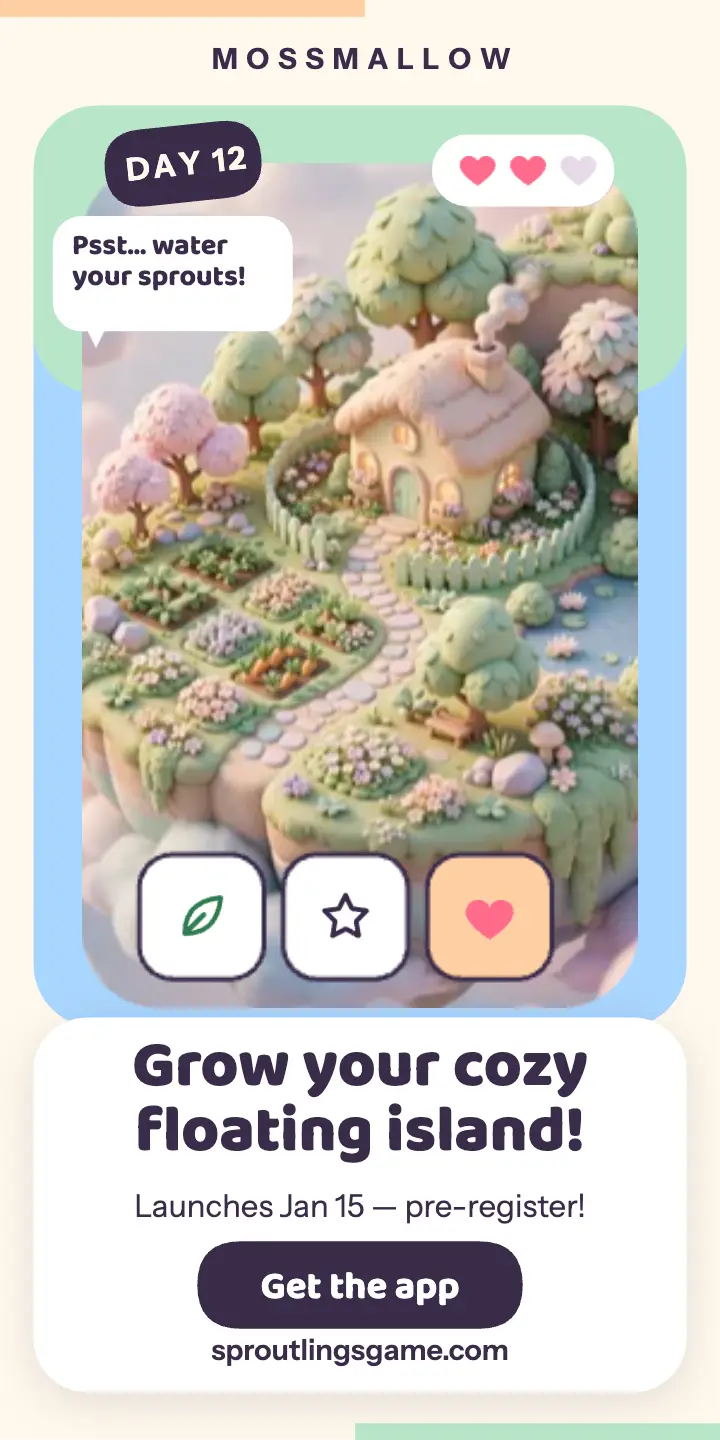 Sproutlings cozy game half page ad template