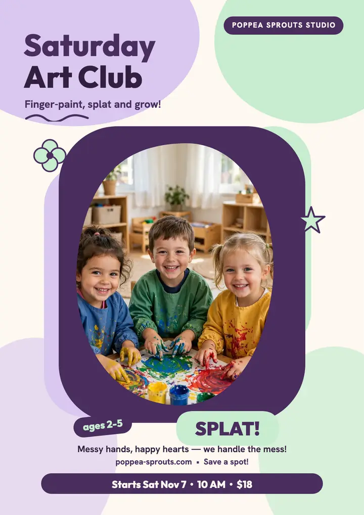 Poppea Sprouts Saturday art club flyer template