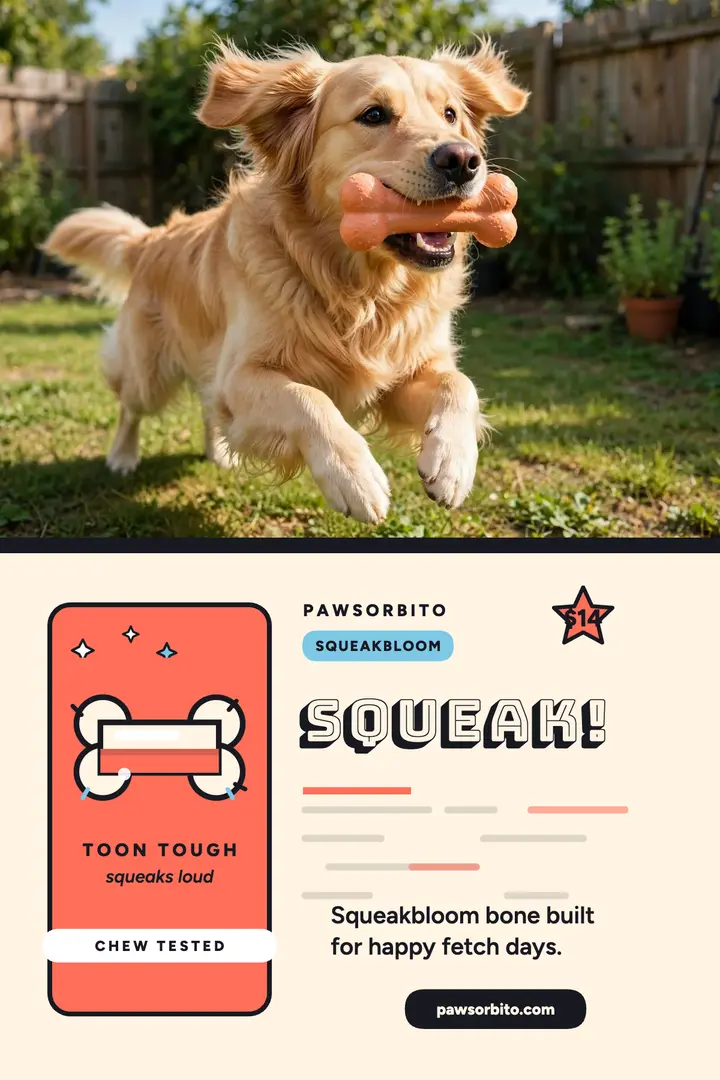 Pawsorbito squeak toy poster: dog toy poster template