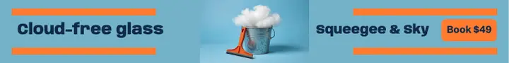 Squeegee & Sky window cleaning ad 728x90, surreal silliness template