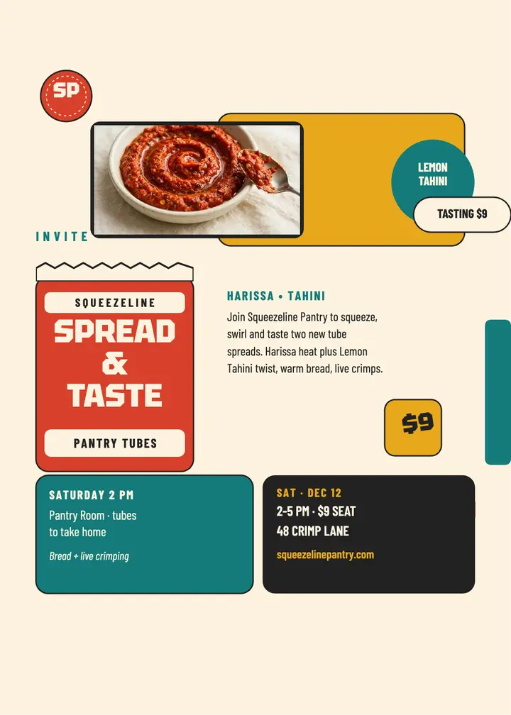 Squeezeline Pantry spread tasting invite: spread tasting invite template