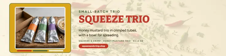 Squeeze and Crimp trio banner: condiment trio banner template