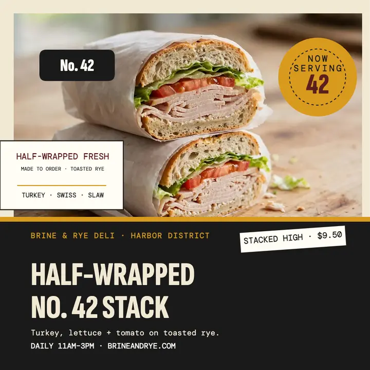 Brine and Rye stacked sandwich deli post template
