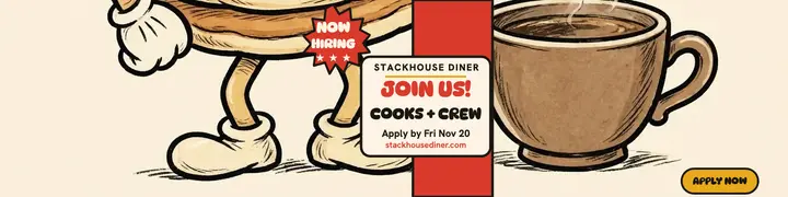 Stackhouse Diner crew hiring banner: diner hiring banner template