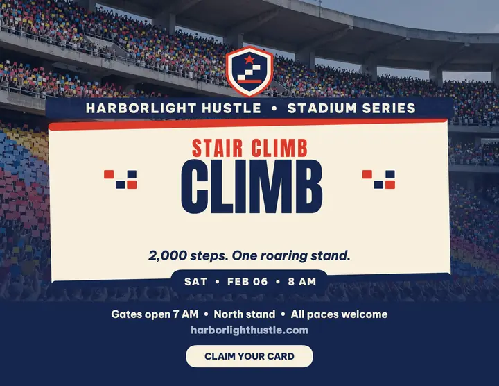 Harborlight Hustle stadium climb tifo flyer: stadium stair climb flyer template
