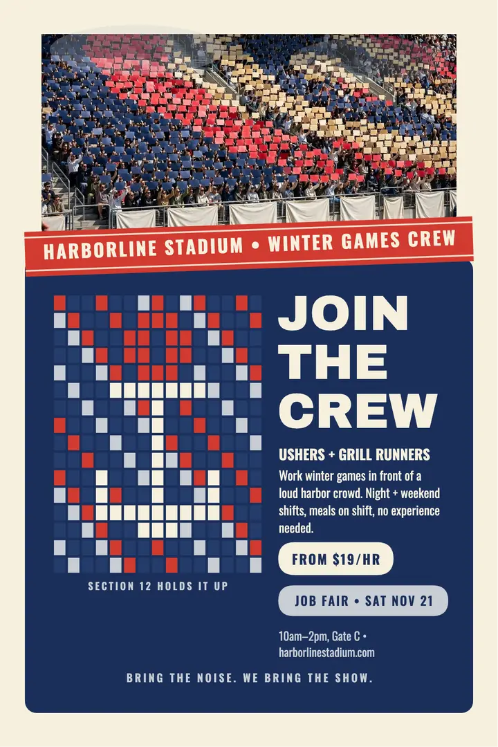 Harborline Stadium crew hiring poster template