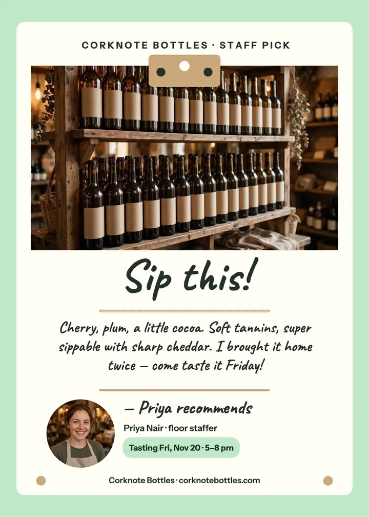 Corknote staff pick tasting invite: wine tasting invite template