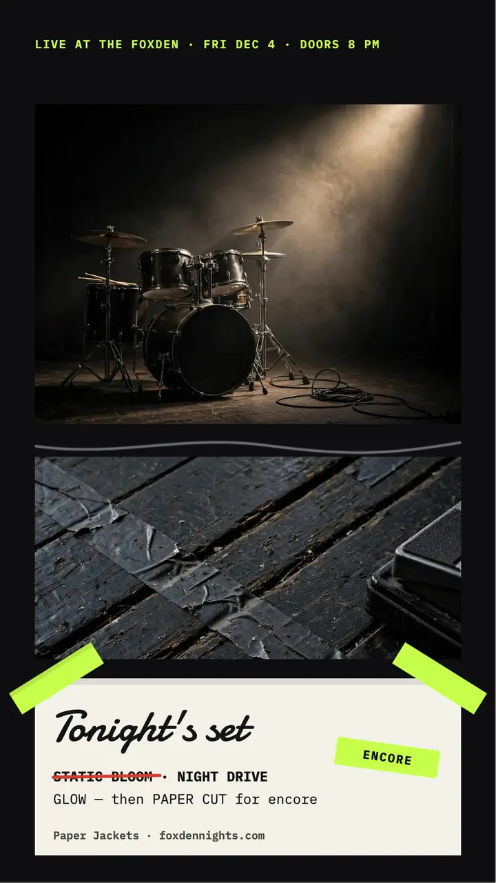 Paper Jackets gig setlist story template