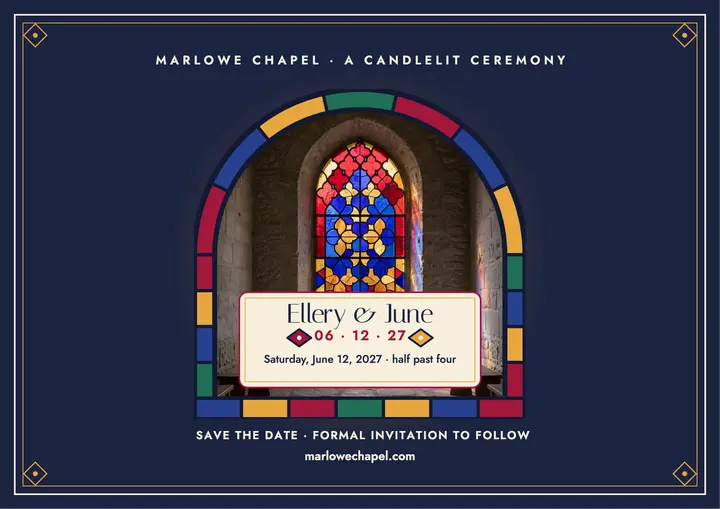 Ellery Voss and June Calloway chapel save the date template