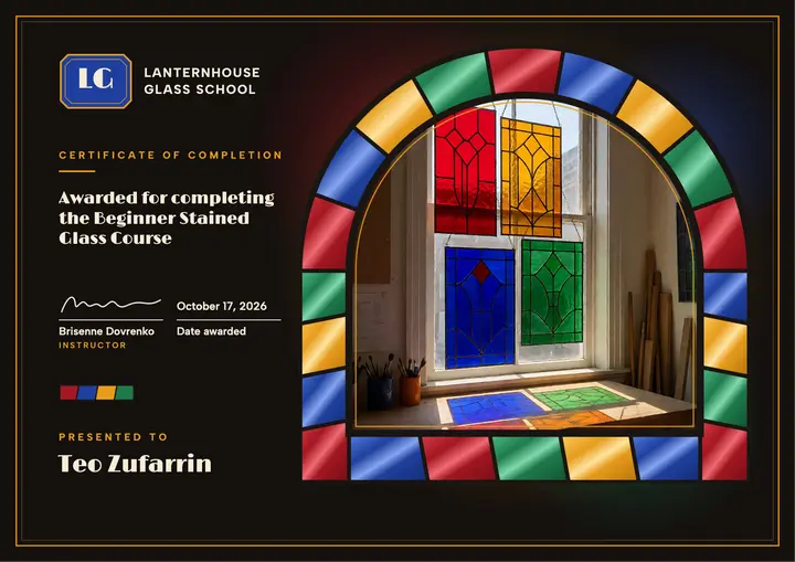 Stained glass course completion certificate template