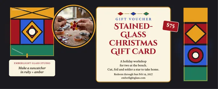 Emberlight stained glass Christmas voucher template