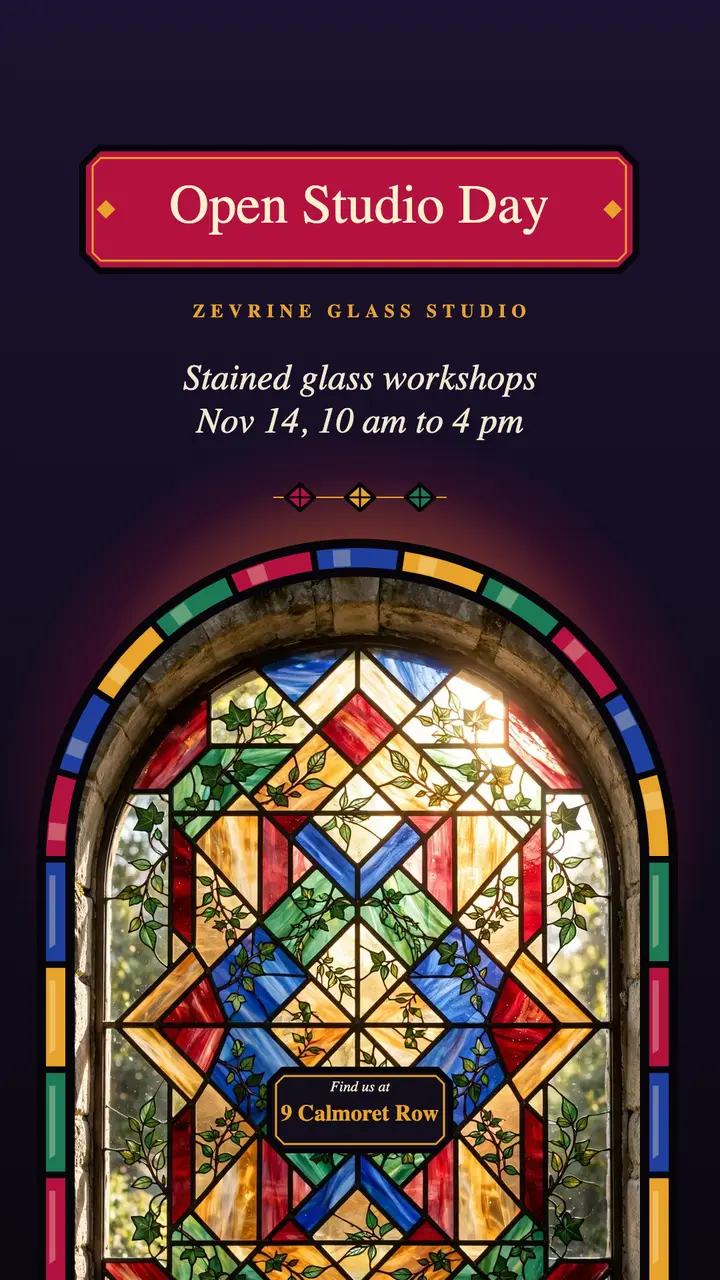 Stained glass open studio day story template