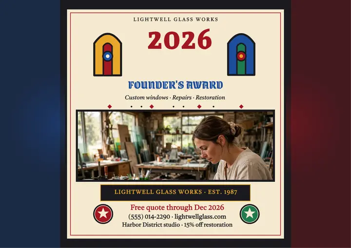 Lightwell Glass Works founders award certificate: stained glass certificate template