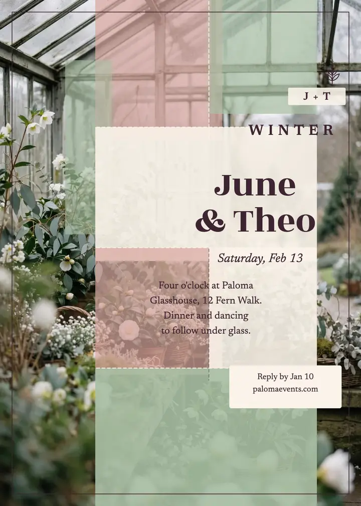 June and Theo winter garden invitation template