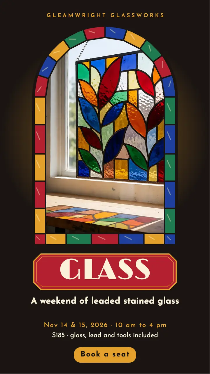 Gleamwright Glassworks stained glass workshop story template