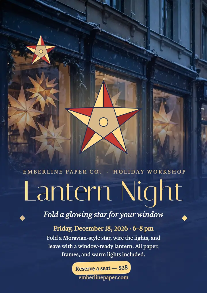 Lantern Night star workshop flyer: holiday workshop flyer template