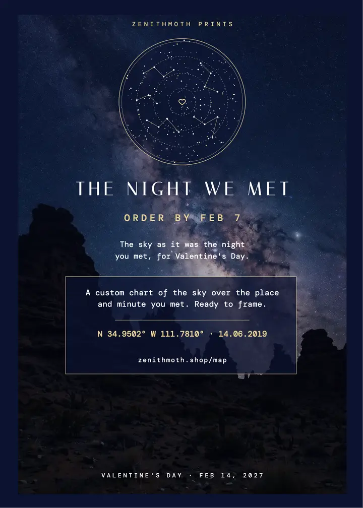 Valentine's custom star map print promo, The Night We Met template