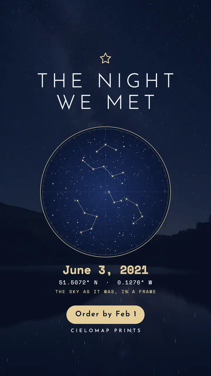 Cielomap Prints star map Valentine's keepsake story template