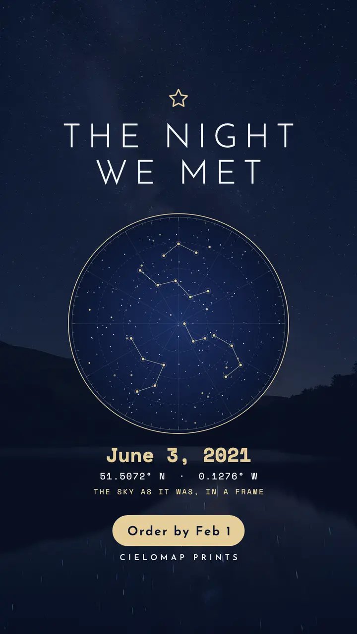 Cielomap Prints star map Valentine's keepsake story template