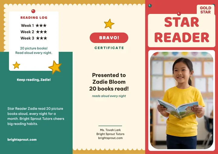 Bright Sprout star reader certificate: star reader certificate template