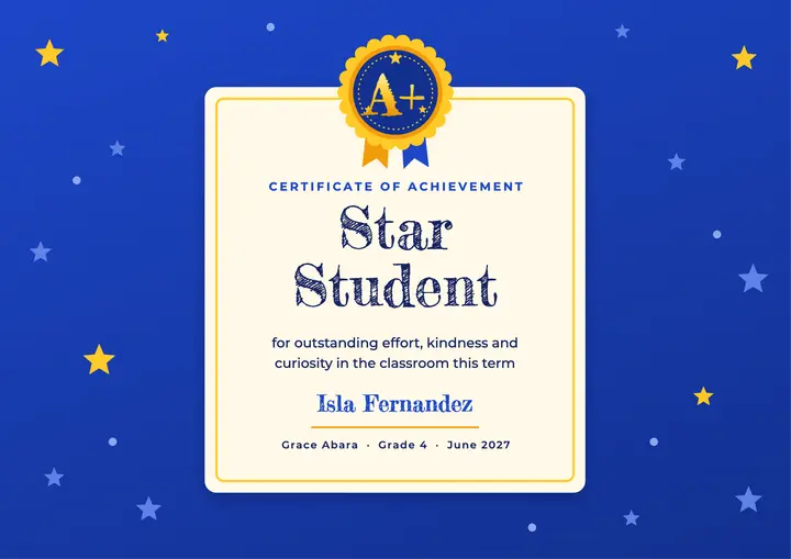 Star Student certificate template