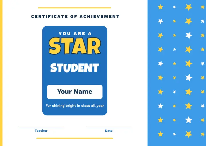 Star student certificate template