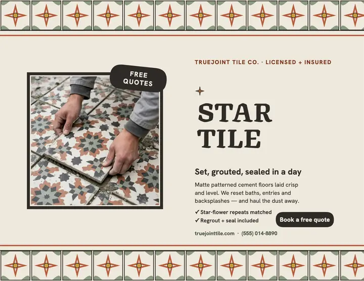 Truejoint star tile crew flyer: tile installation flyer template