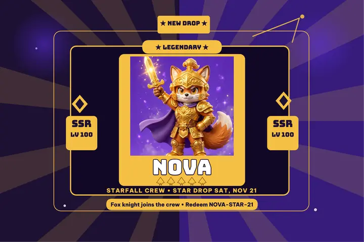 Starfall Crew legendary fox knight drop: game launch postcard template