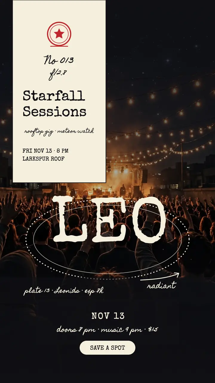 Starfall Sessions rooftop gig glass plate story template