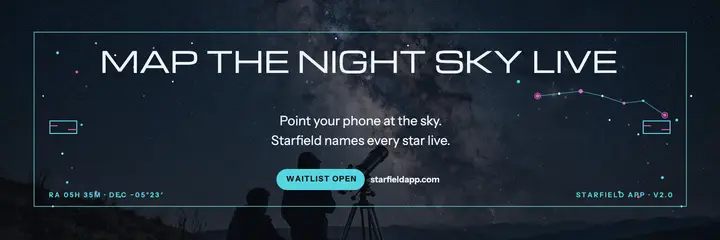 Starfield stargazing app launch header: stargazing app header template