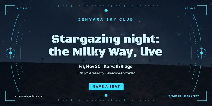 Zenvara Sky Club stargazing night, sci-fi HUD post: stargazing night post template