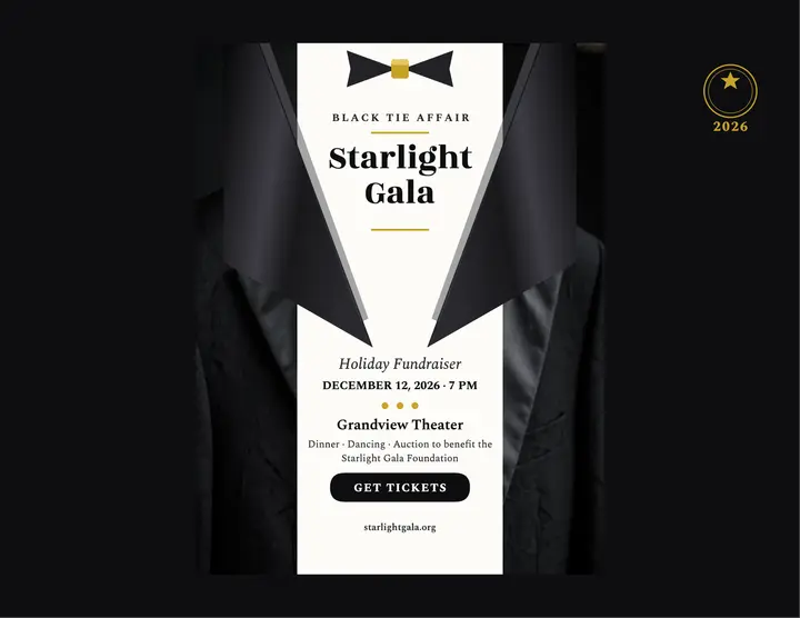 Starlight black tie gala flyer: black tie gala flyer template