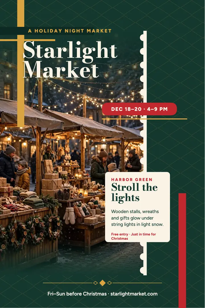 Starlight holiday night market poster template