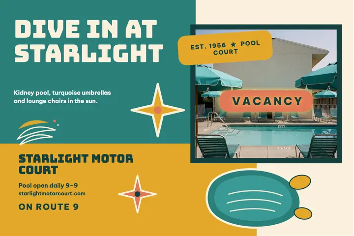 Starlight Motor Court pool postcard template