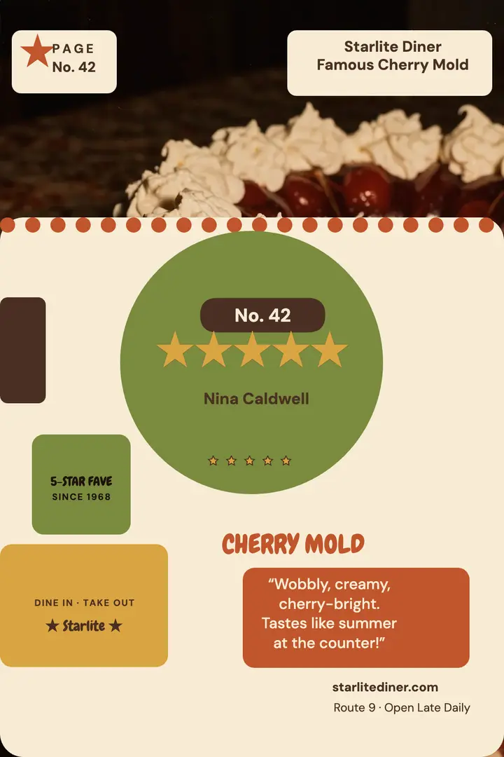 Starlite Diner cherry mold review poster template