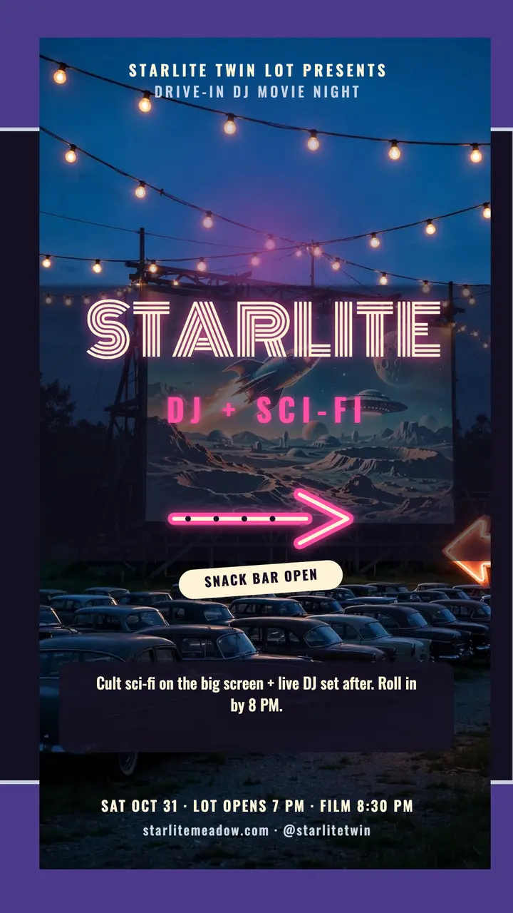 Starlite drive-in DJ movie night story template