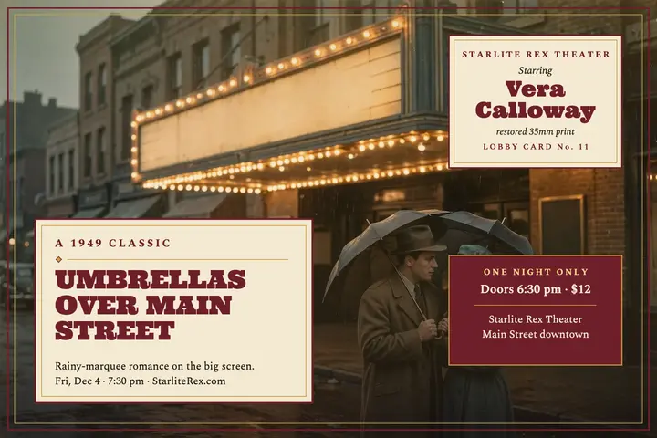 Starlite Rex classic screening lobby postcard: film screening postcard template