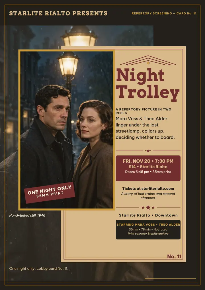 Starlite Rialto Night Trolley screening flyer template
