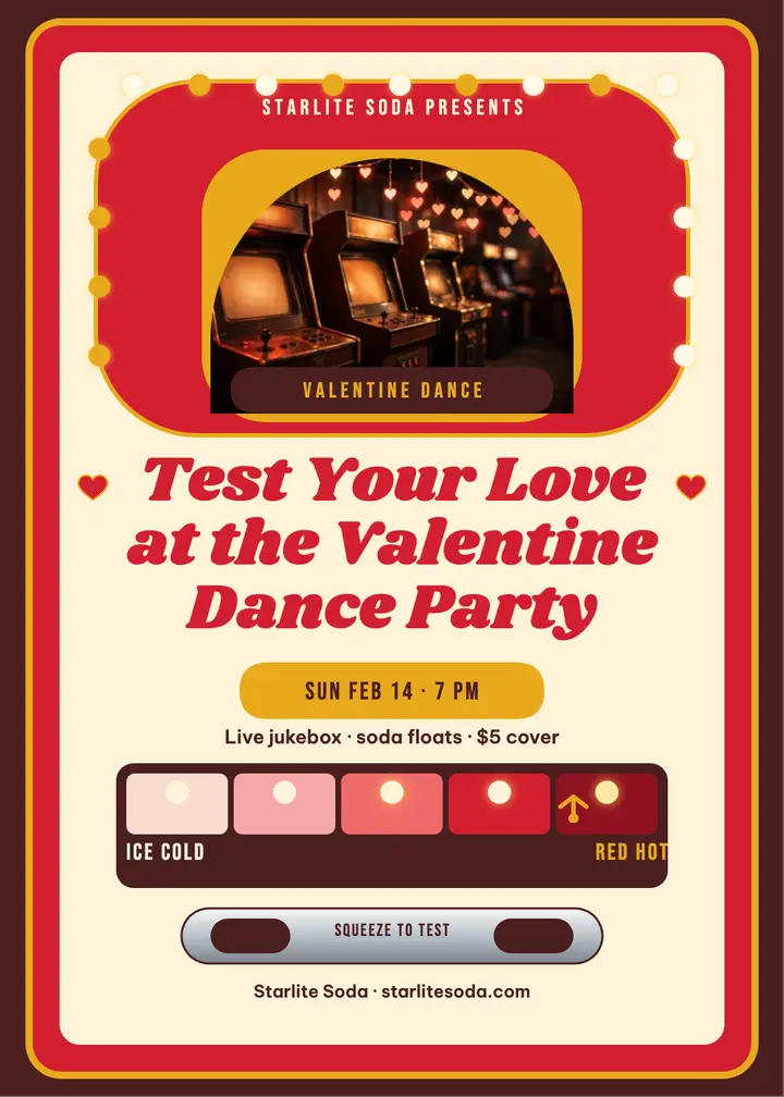 Starlite Soda love tester dance invite: valentine dance invitation template