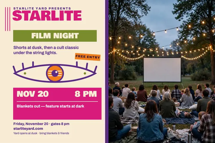 Starlite Yard film night postcard template