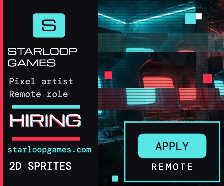 Starloop Games pixel artist glitch hire ad template