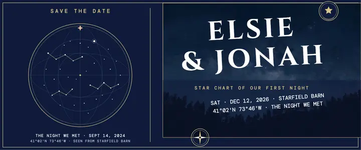 Elsie and Jonah starry save-the-date ticket template