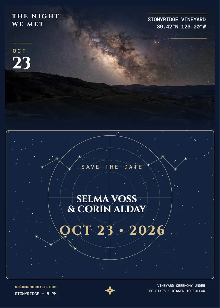 Selma and Corin vineyard star save date template