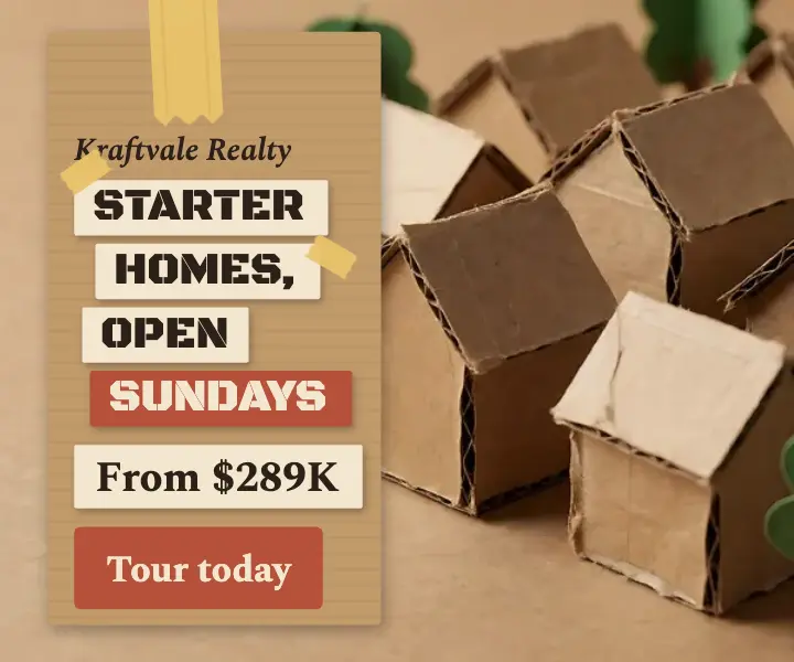Starter homes open Sundays cardboard town ad template