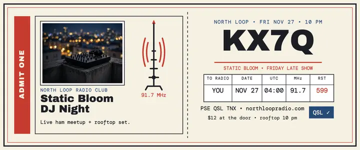 Static Bloom DJ night radio ticket template